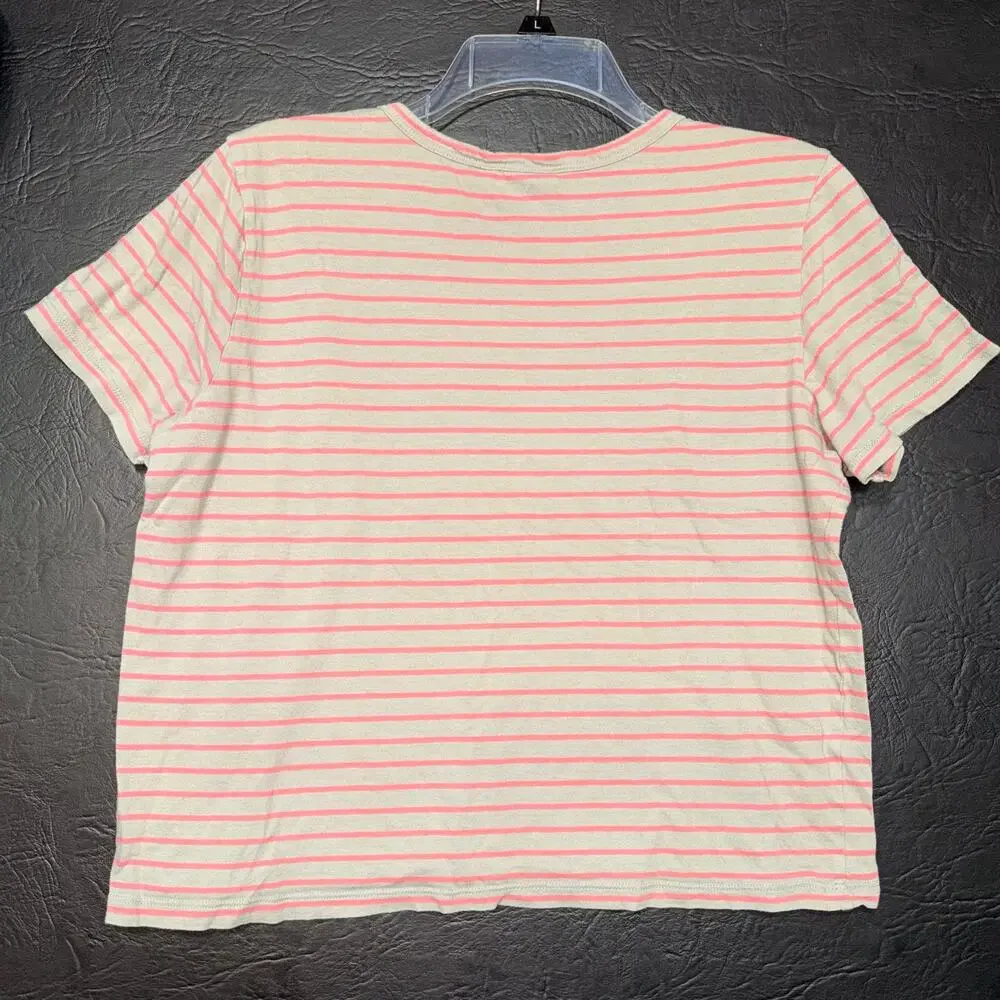 American Eagle Womens Crop Top T Shirt Short Sleeve Stripes Gray Pink Small